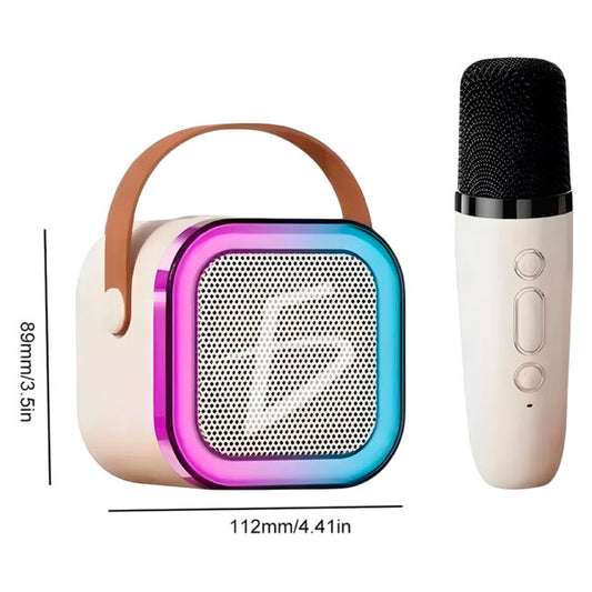 Bocina con micrófono bluetooth RGB carga tipo C y 4 efectos de voz Rosa