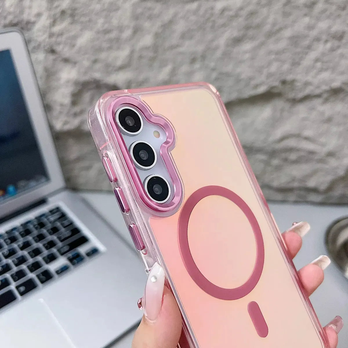 Funda Para Samsung Galaxy A Prueba De Golpes Con Gradiente Láser A La Moda Novedosa Con Correa Y Magsafe Uso Rudo