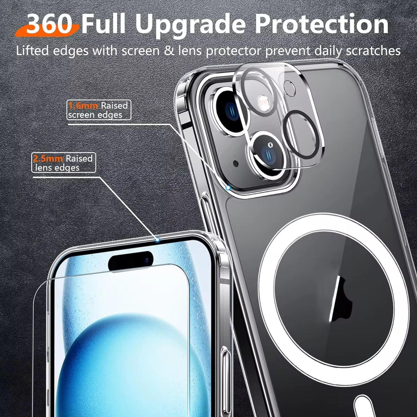 Funda transparente para iPhone 3 en 1 Funda + Lente de cámara Cubierta + Mica de vidrio templado