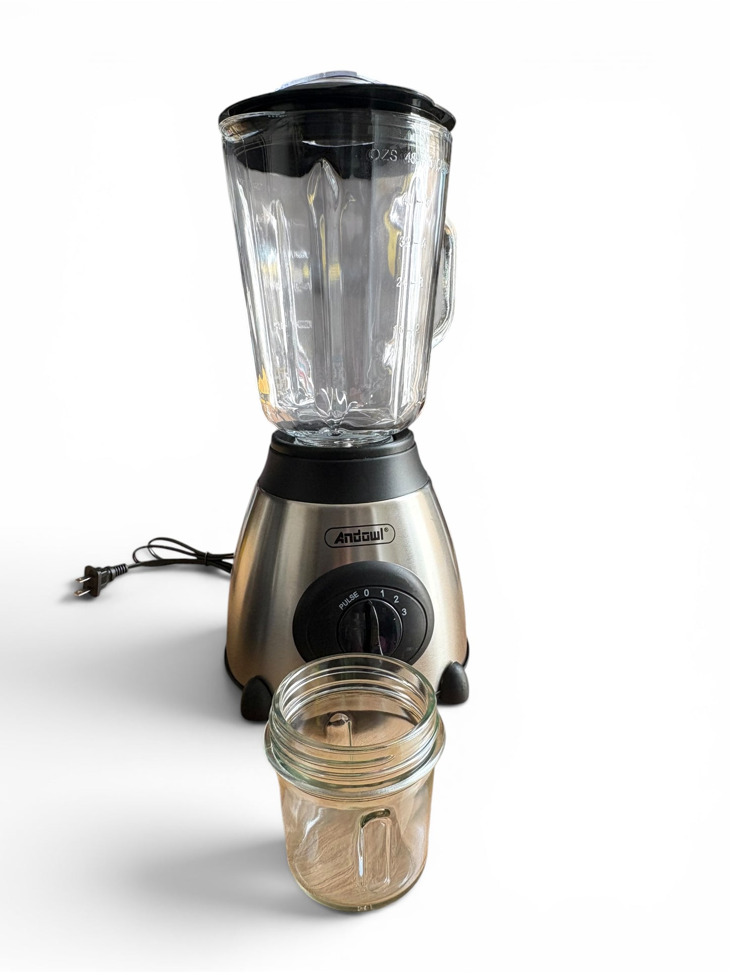 Licuadora 2 en 1 Jugos y Molienda — Vaso de Vidrio 48 Oz