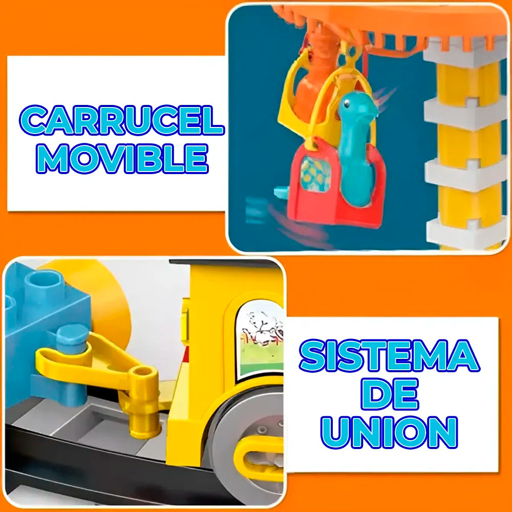 Set de blocks tren con pistola circular y carrusel de sillas voladoras