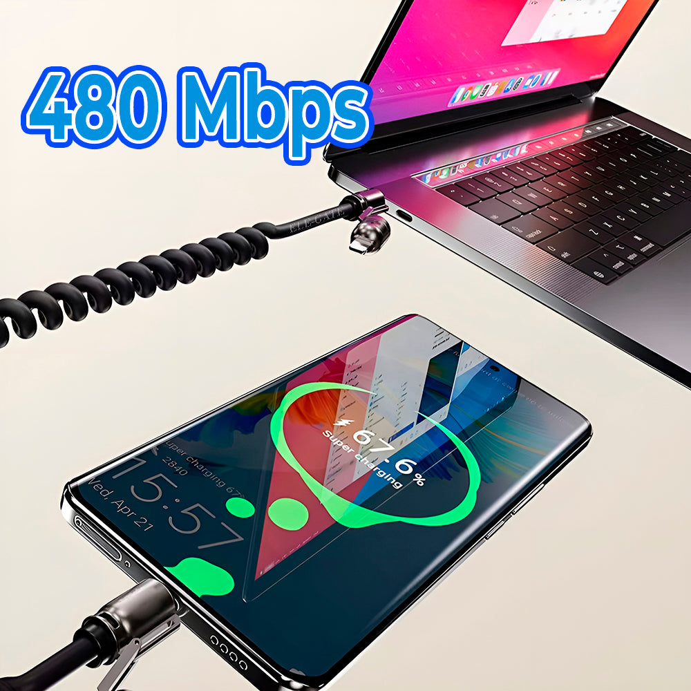 Cable USB Aa Tipo C en Espiral para Coche – Carga Rápida 240W