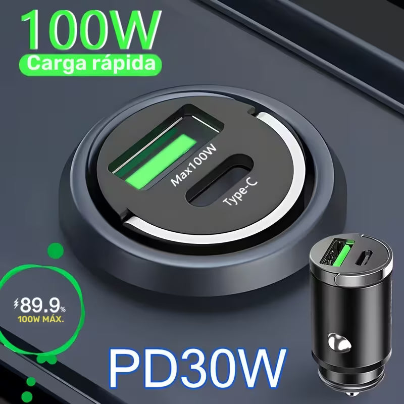 Cargador de coche USB y tipo C 100W Oscuro