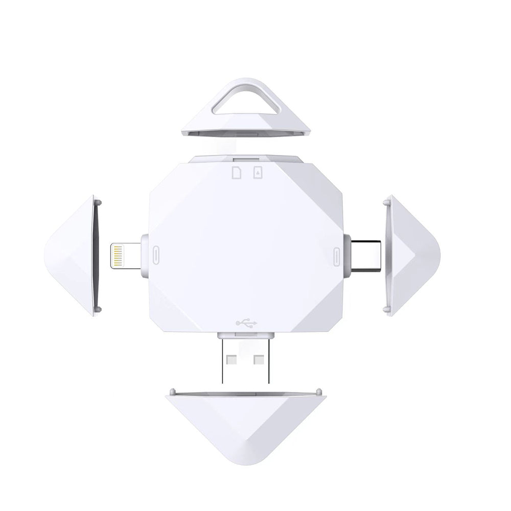 Lector de Tarjetas SD y Micro SD 4 en 1 Cuadrado – USB / USB-C / Lightning