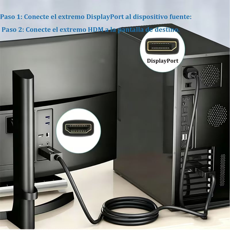 Displayport a Cable  Convertidor HDMI (no soporta hdmi a dp)