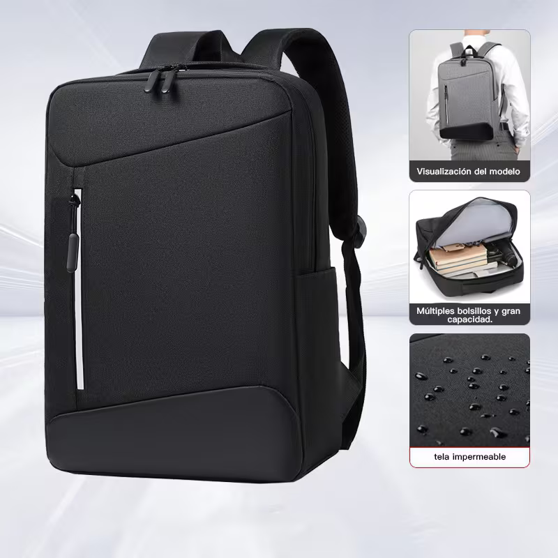 Mochila de alta capacidad con correas ajustables con un puerto USB externo Negra