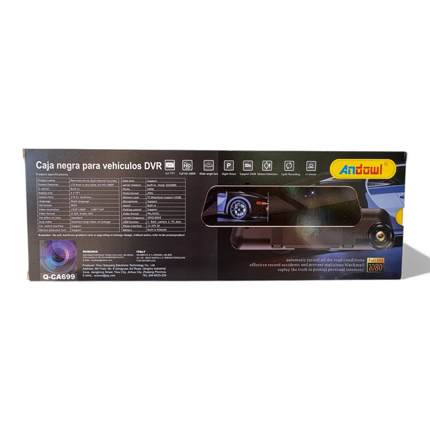 Espejo retrovisor DVR con visión nocturna y funciones WDR Tarjeta TF de 32GB Full HD 1080P