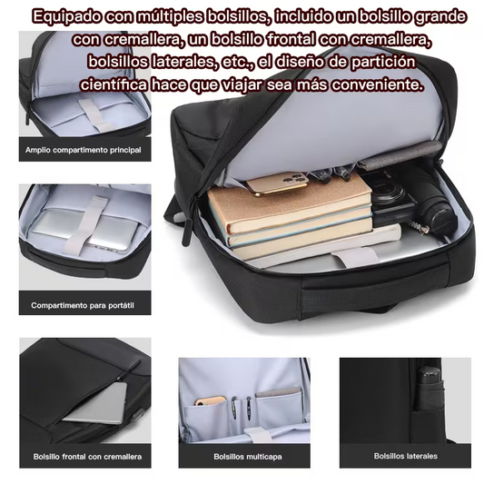 Mochila de alta capacidad con correas ajustables con un puerto USB externo Negra