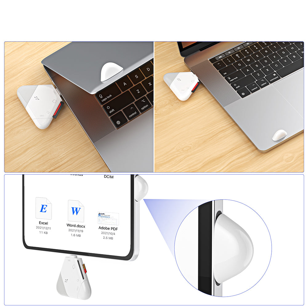 Lector de Tarjetas SD Triangular 3 en 1 – USB / USB-C / Lightning