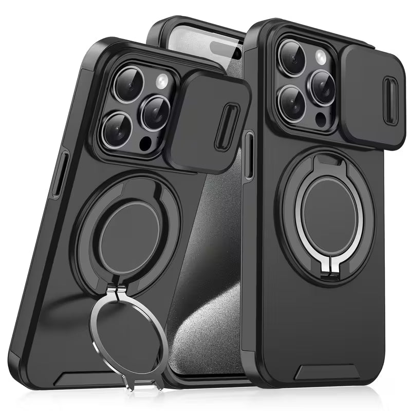 Funda protectora para Iphone 14 Pro Max con soporte multifuncional con anillo magnético de metal giratorio de 360° resistente a prueba de golpes.