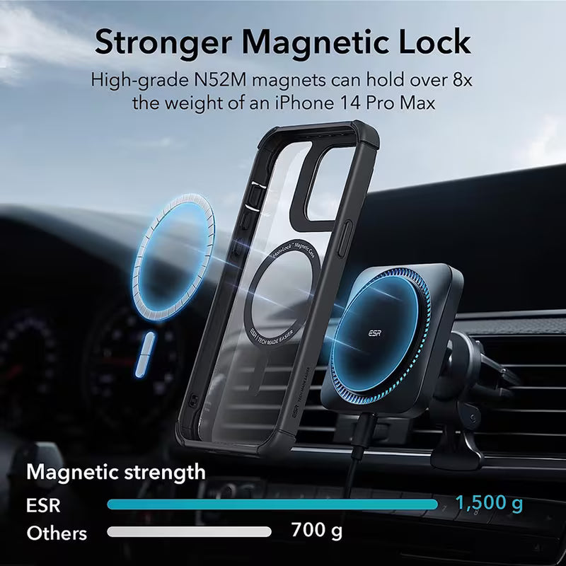 Funda magnética con protección a prueba de golpes para iPhone 15 con soporte Magsafe, protección de lente de vidrio y cubierta trasera.