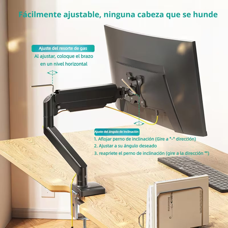 Brazo de monitor articulado compatible carga máxima de 12 kg/26,4 lb, compatible con pantallas planas/curvas de 17 a 32 pulgadas