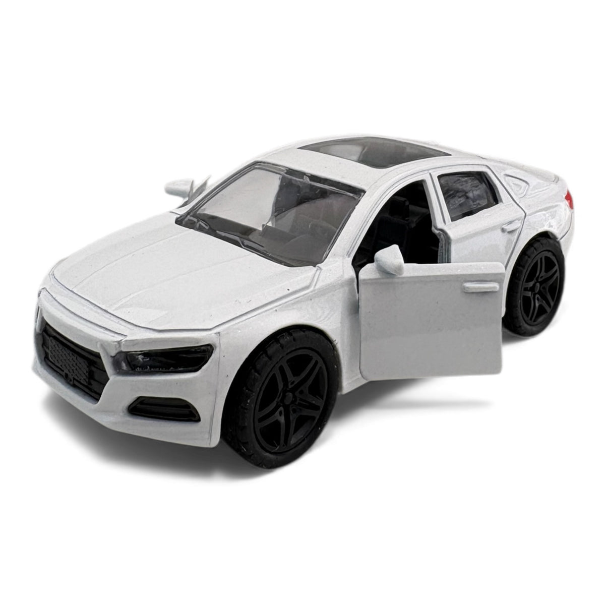 Coche de metal con puertas que se pueden abrir, estilo vintage
