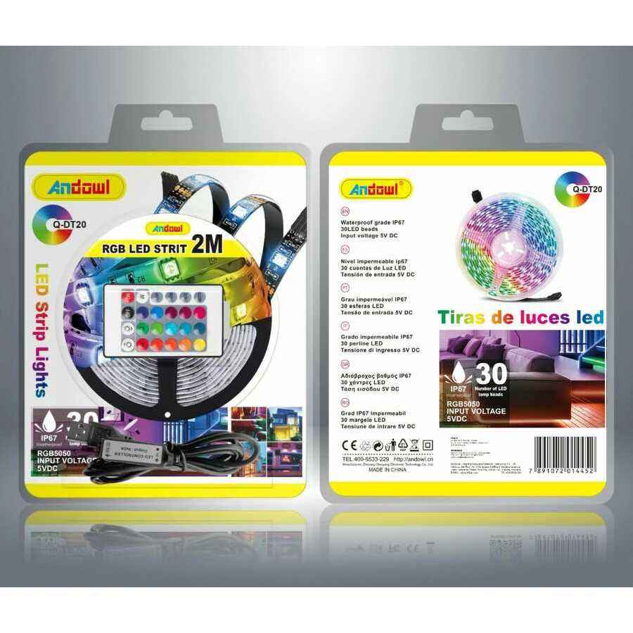 Tira de luces RGB 2M USB impermeable IP67