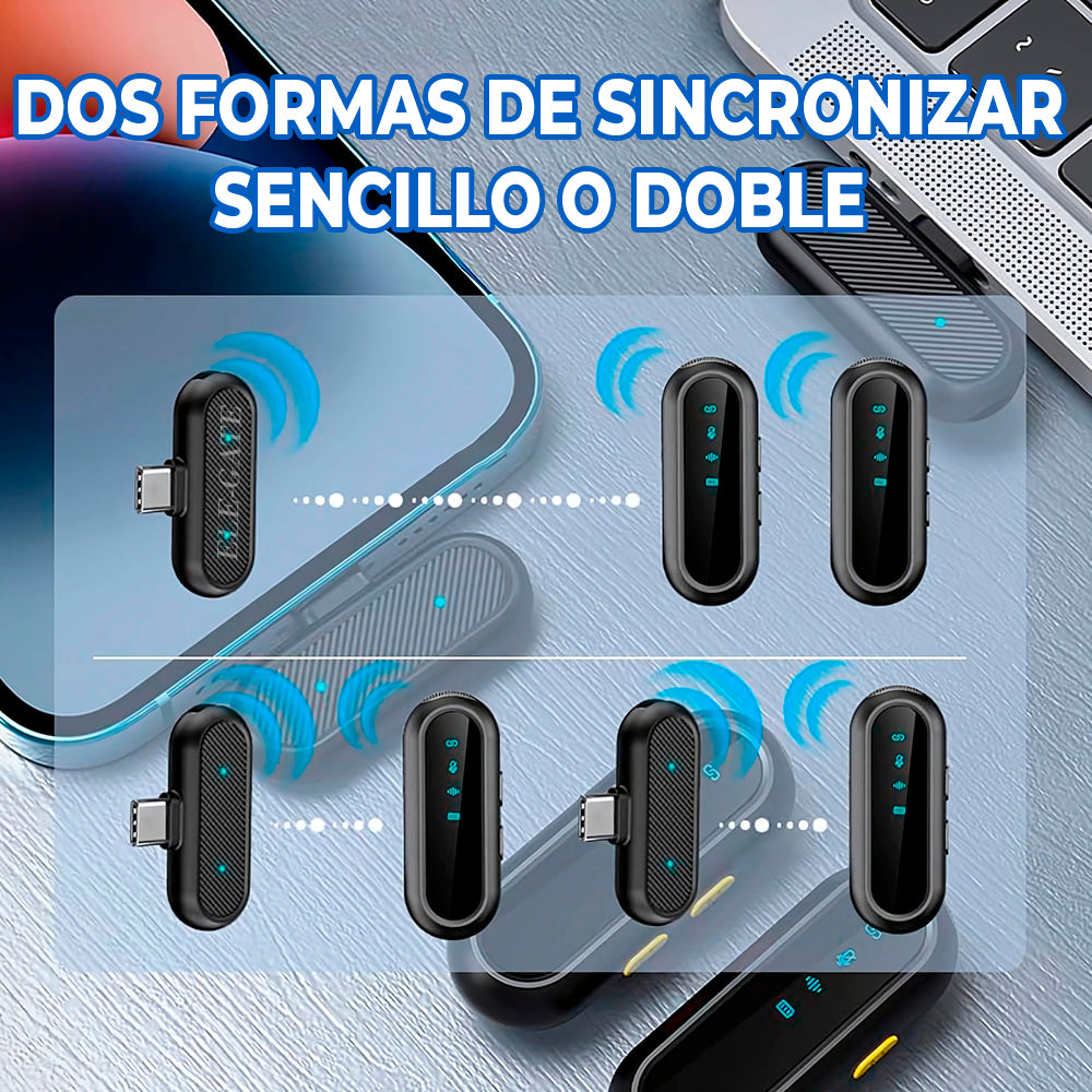 Juego de Micrófonos Lavalier Inalámbricos Duales con Base de Carga Rápida