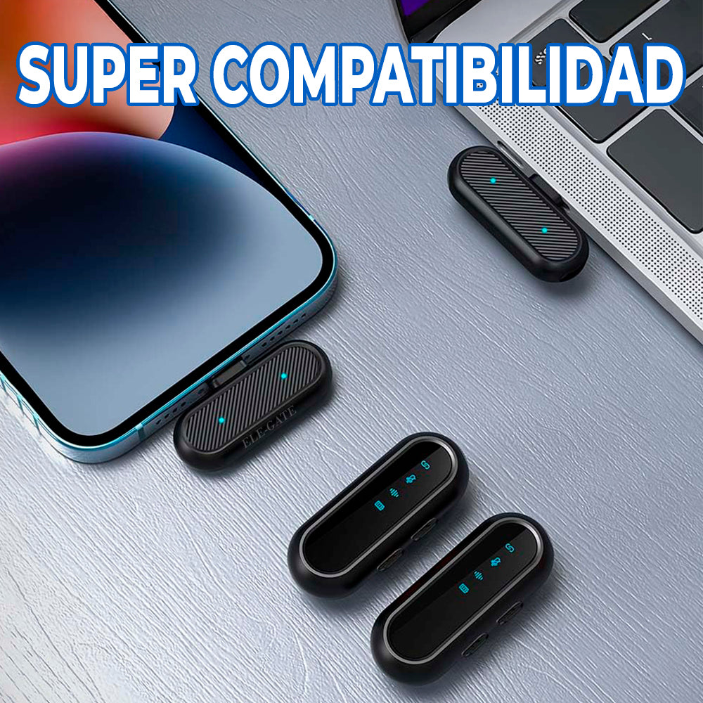 Juego de Micrófonos Lavalier Inalámbricos Duales con Base de Carga Rápida