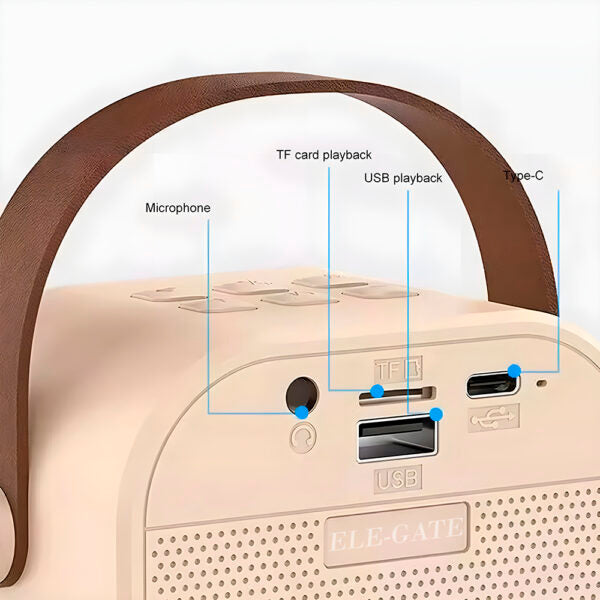 Bocina con micrófono bluetooth RGB carga tipo C y 4 efectos de voz Rosa