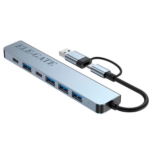 Estación con 7 puertos 2USB C Hub 1 USB 3.0 3 USB 2 y 1 USB C/DC con salida tipo C con adaptador USB