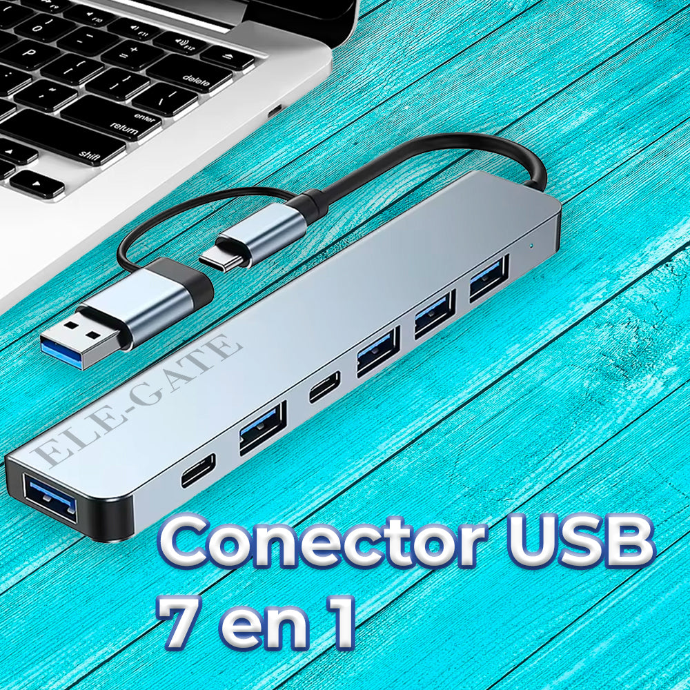 Estación con 7 puertos 2USB C Hub 1 USB 3.0 3 USB 2 y 1 USB C/DC con salida tipo C con adaptador USB