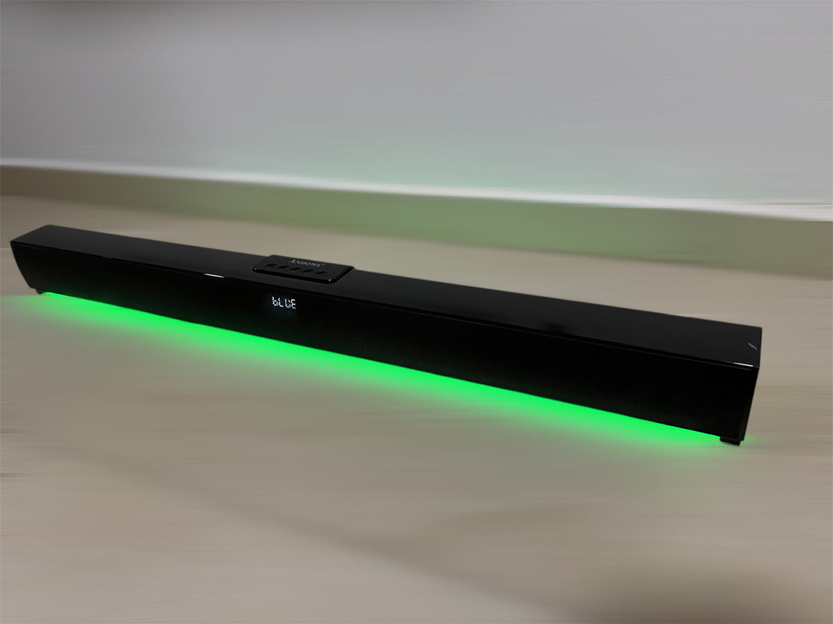 Barra de sonido inalámbrico de 100W con luces RGB y graves profundos Interfaces USB y AUX Control remoto para sistemas de audio