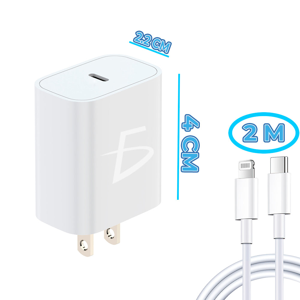 Kit de Carga Rápida: Cargador Tipo C de 20 W + Cable Tipo C a IP de 2 metros