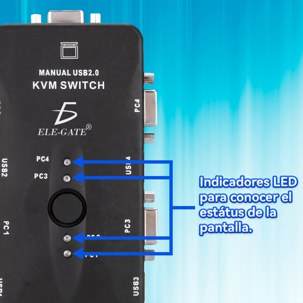 Switch KVM de 4 Puertos USB VGA– Controla 4 PCs con un Solo Monitor, Teclado y Ratón Resolución 1920×1440