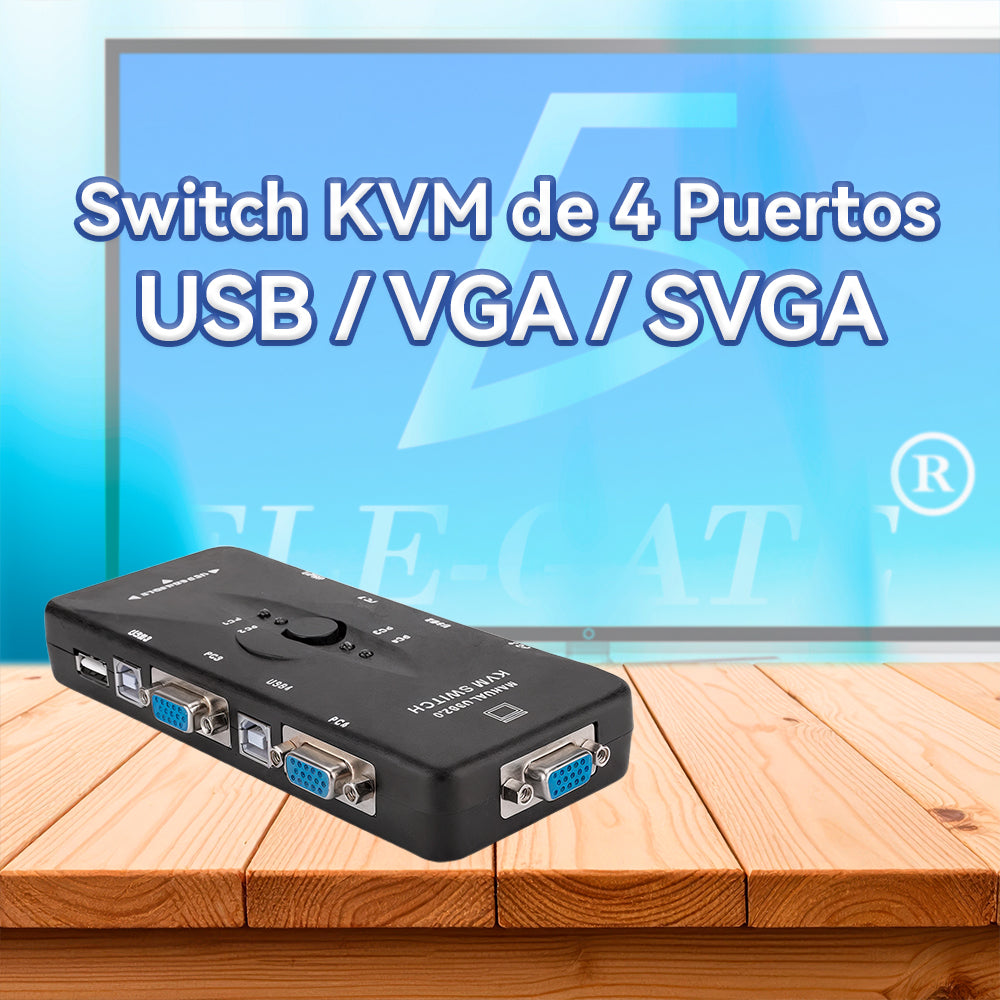 Switch KVM de 4 Puertos USB VGA– Controla 4 PCs con un Solo Monitor, Teclado y Ratón Resolución 1920×1440