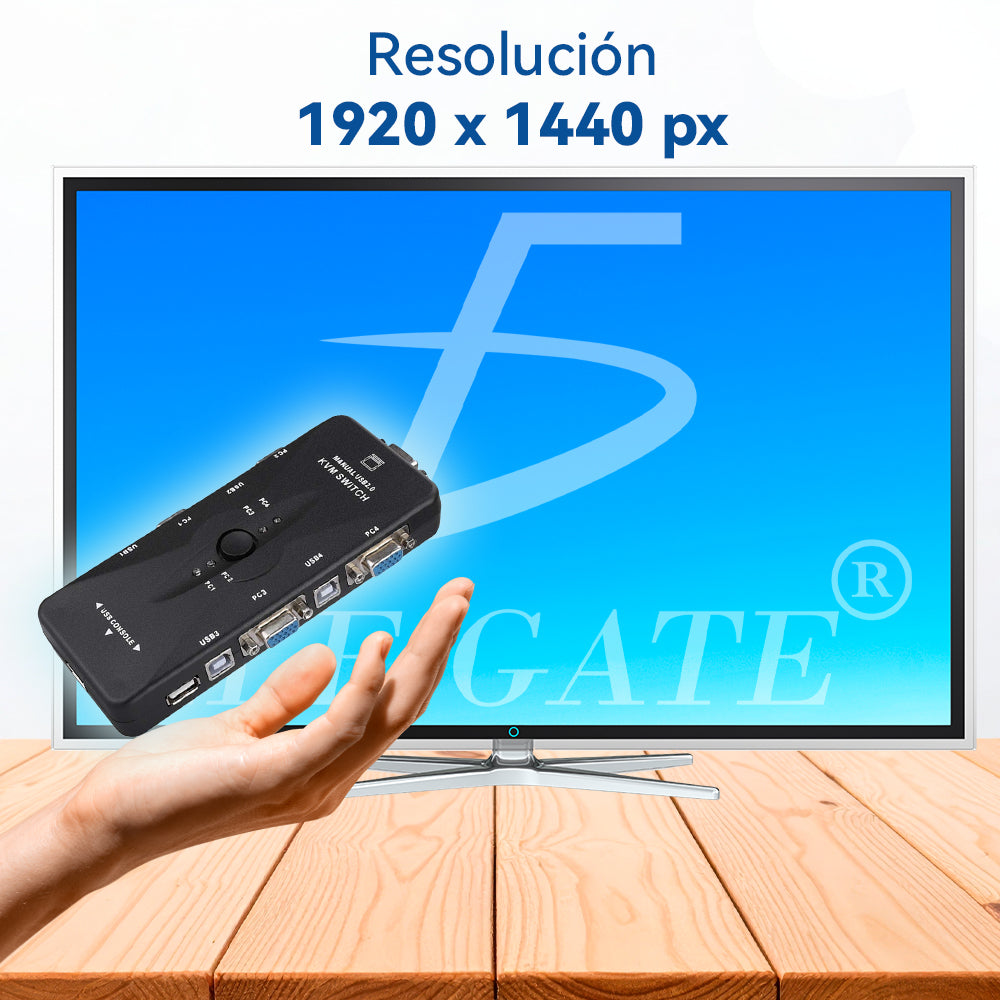 Switch KVM de 4 Puertos USB VGA– Controla 4 PCs con un Solo Monitor, Teclado y Ratón Resolución 1920×1440