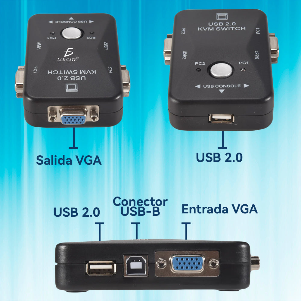 Switch KVM USB VGApara 2 Computadoras – Teclado, Mouse y Pantalla
