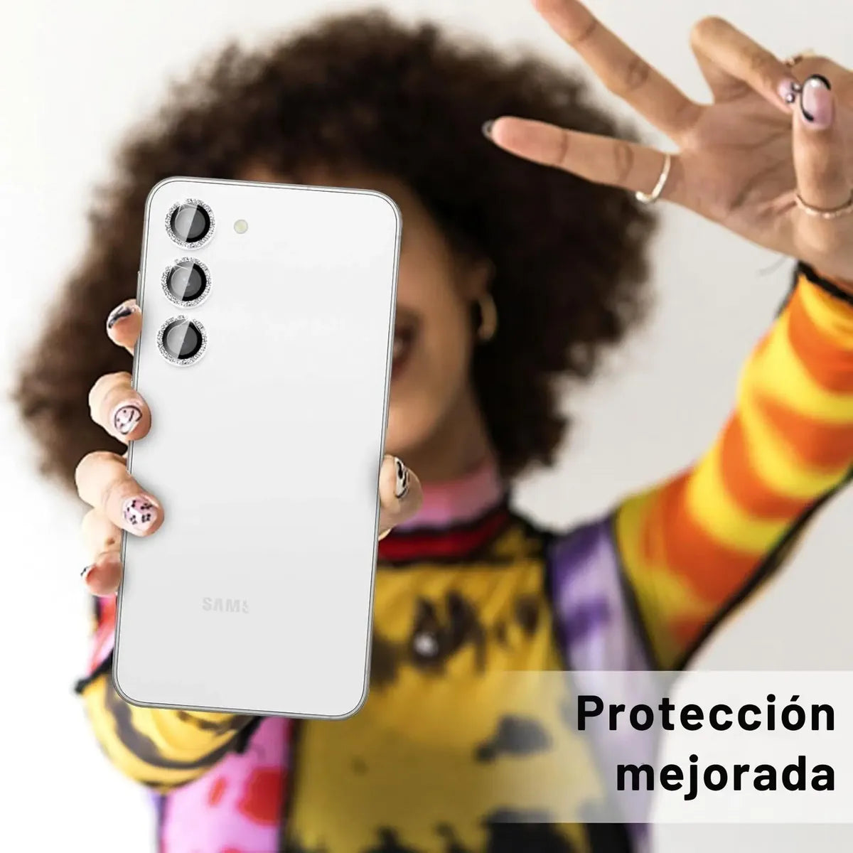 Mica Lente Cámara Para Samsung Glitter Diamantes Individual Plata / Samsung A35/a55