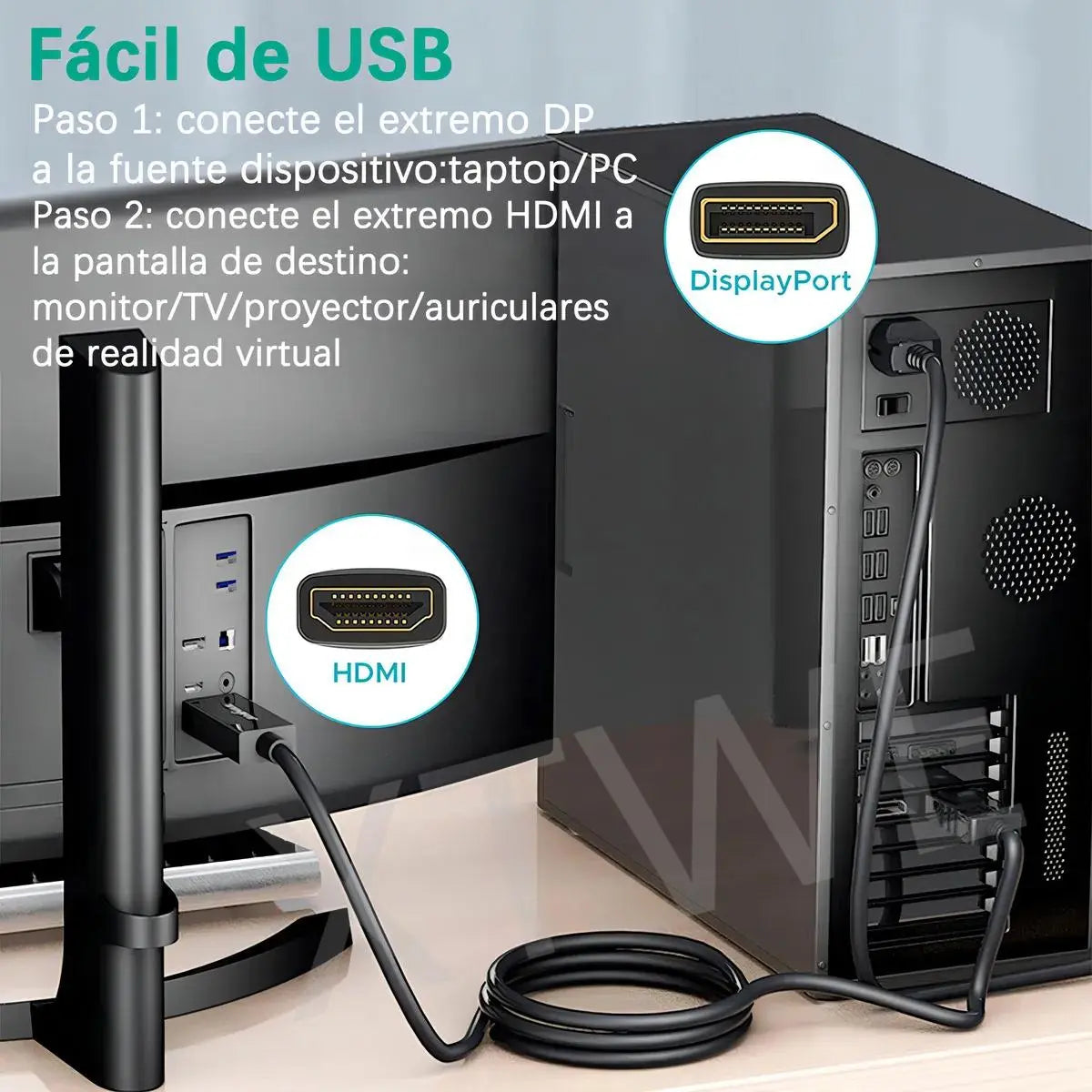 Cable Convertidor Displayport a HDMI 1.8M