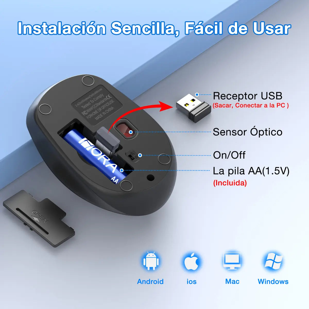 Ratón Inalámbrico Wireless Mouse Silencioso Portátil 2.4g 3 Dpi