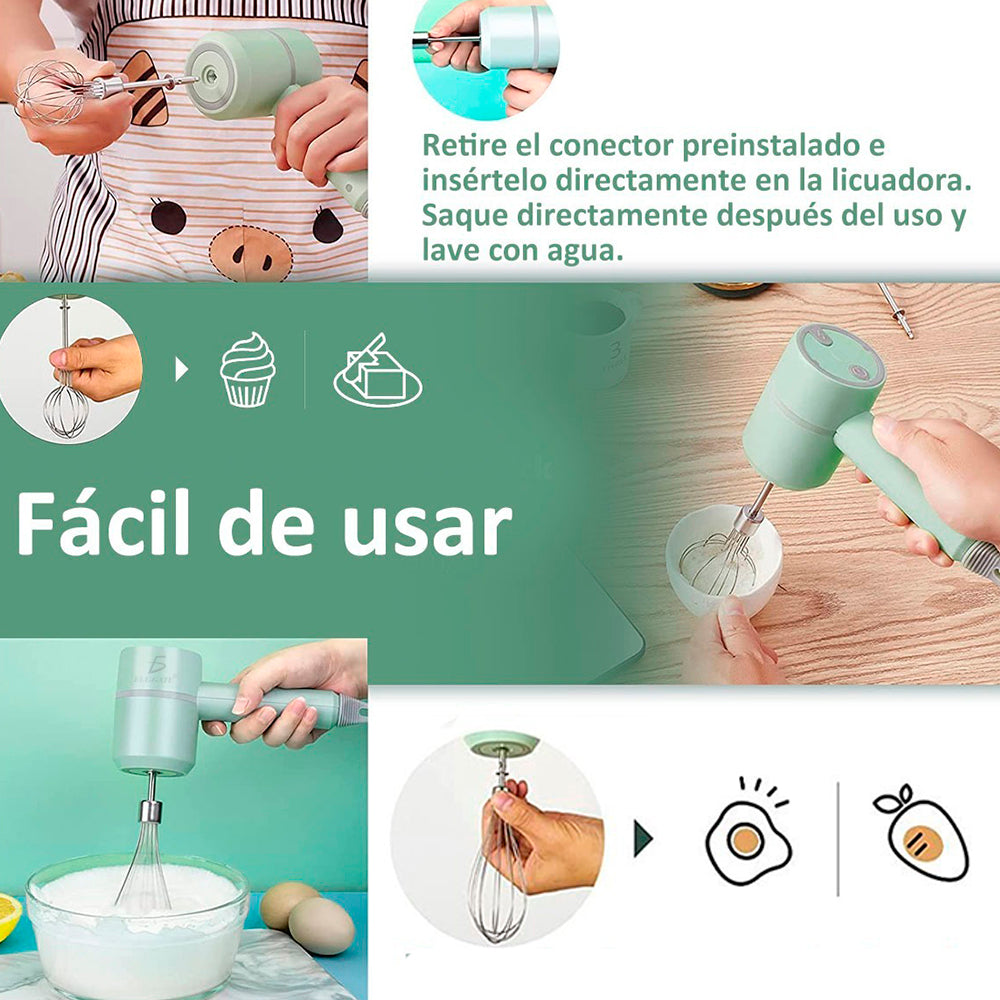 Batidora de mano inalámbrica recargable 3 velocidades ajustables