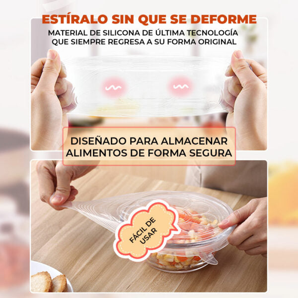 Tapas herméticas de silicona flexibles reutilizables 6 piezas