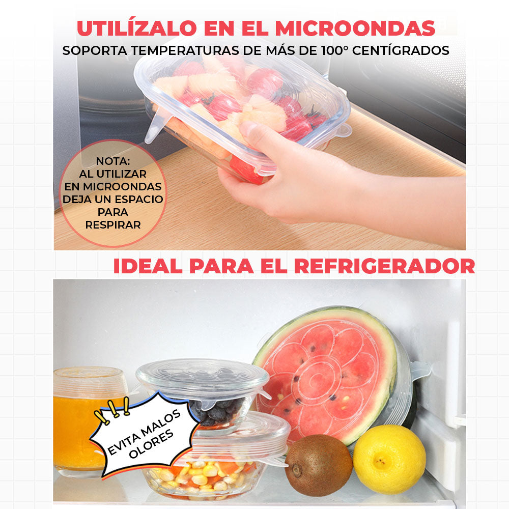 Tapas herméticas de silicona flexibles reutilizables 6 piezas