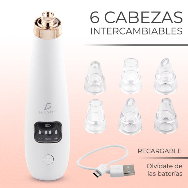 Limpiador de poros y removedor de espinillas succión 6 cabezales