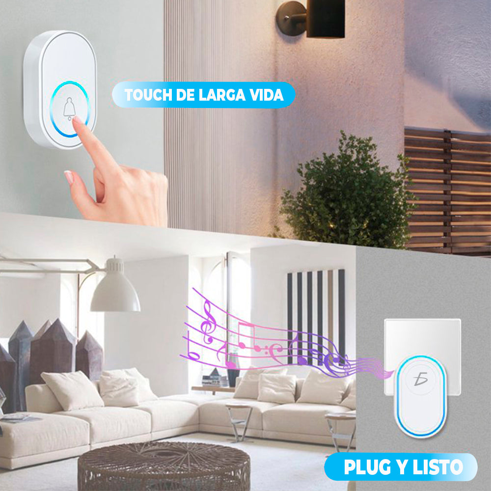 Timbre inalámbrico con 39 tonos y 5 niveles de volumen con boton touch a prueba de agua con luz RGB