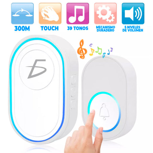 Timbre inalámbrico con 39 tonos y 5 niveles de volumen con boton touch a prueba de agua con luz RGB