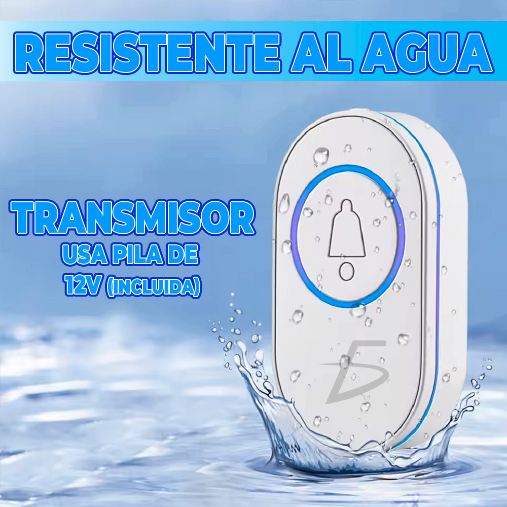 Timbre inalámbrico con 39 tonos y 5 niveles de volumen con boton touch a prueba de agua con luz RGB