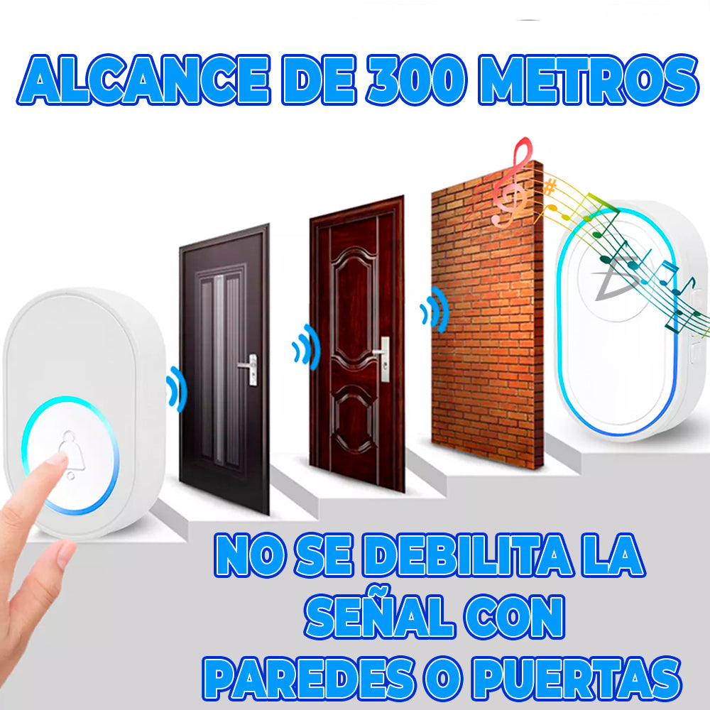 Timbre inalámbrico con 39 tonos y 5 niveles de volumen con boton touch a prueba de agua con luz RGB