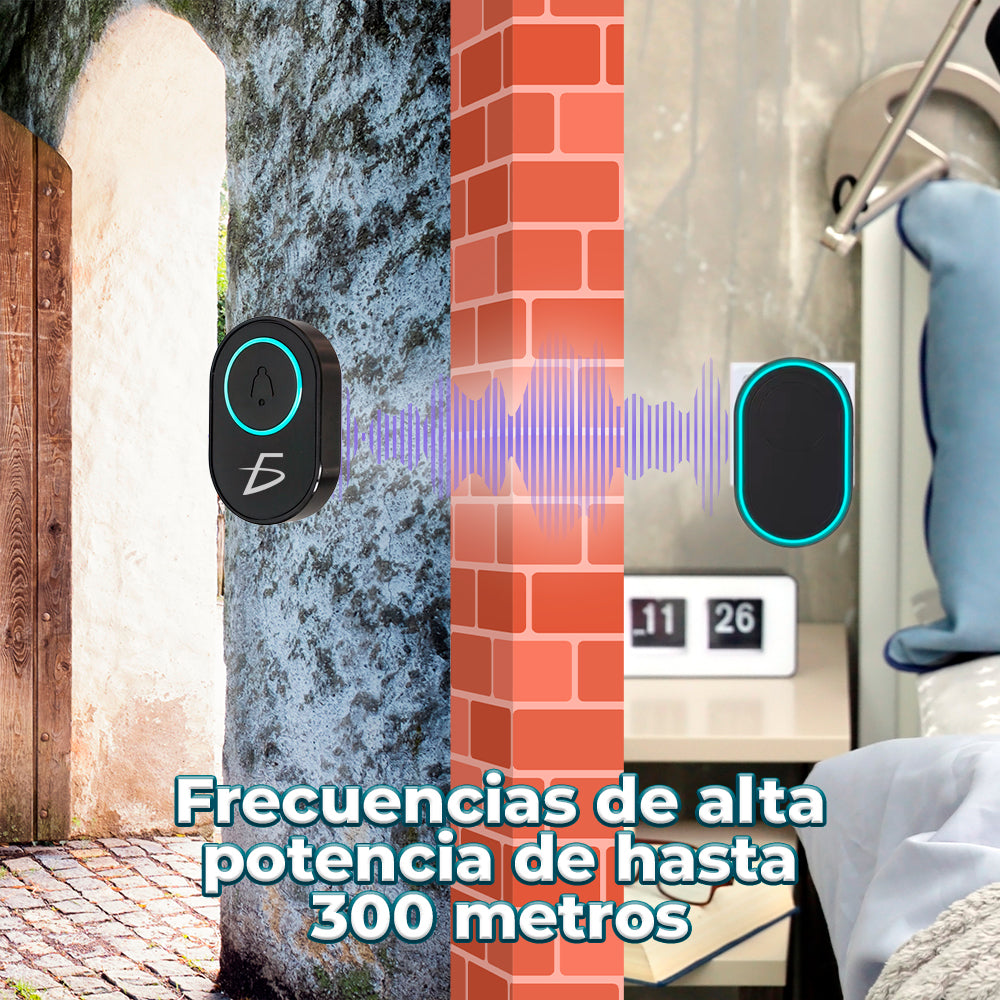 Timbre Inalámbrico con 39 Canciones y Ajuste de Volumen con Par de Botones Touch a Prueba de Agua con Luz RGB