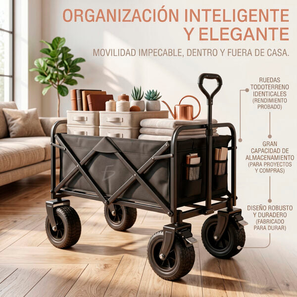 Carrito Plegable Negro Todoterreno 96 cm | Hogar, Súper y Viaje