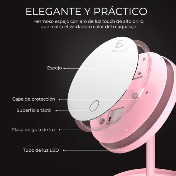Anillo de luz LED 17,5 cm espejo de maquillaje Tiktok portátil