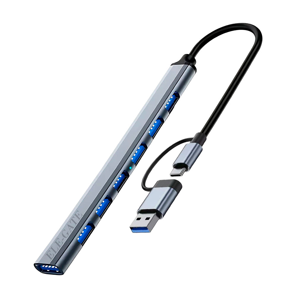 Multi Puerto 7 en 1 con Entrada USB-C y Adaptador USB 3.0 – Expansión Versátil y Conexiones de Alta Velocidad