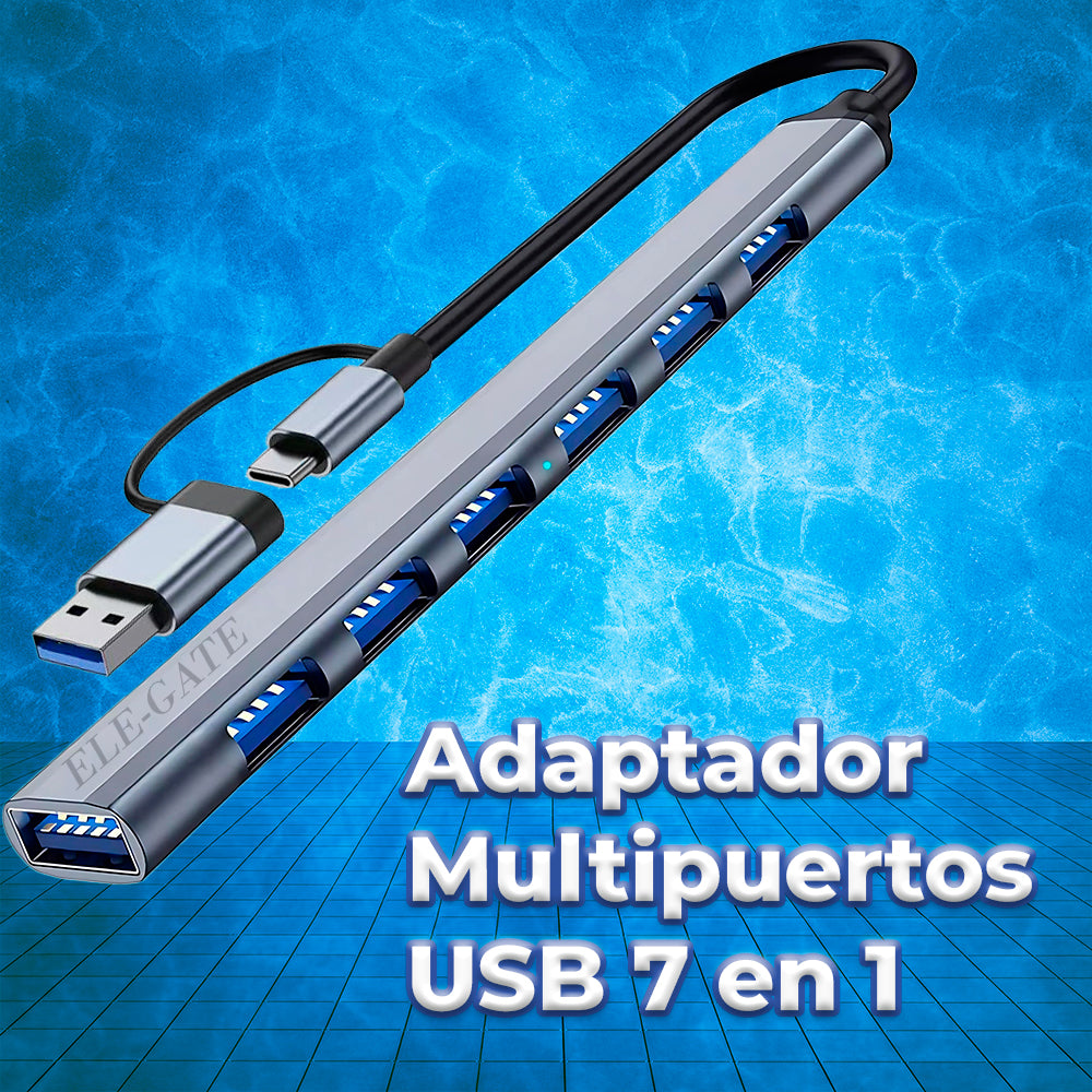 Multi Puerto 7 en 1 con Entrada USB-C y Adaptador USB 3.0 – Expansión Versátil y Conexiones de Alta Velocidad
