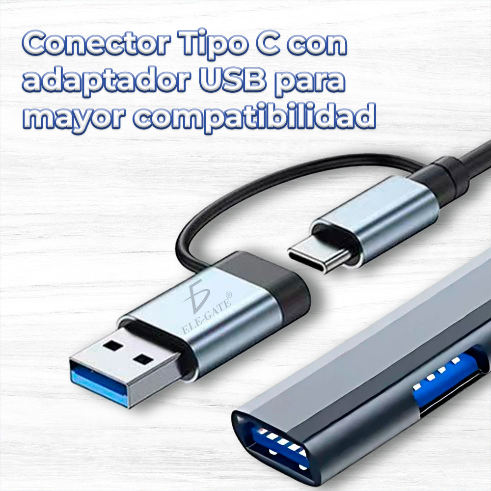 Multi Puerto 7 en 1 con Entrada USB-C y Adaptador USB 3.0 – Expansión Versátil y Conexiones de Alta Velocidad