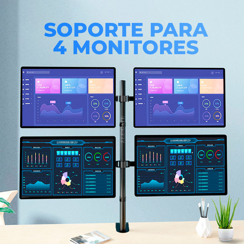 Soporte de Mesa Para 4 Monitor TV Para Montaje En Pared 13 a 27