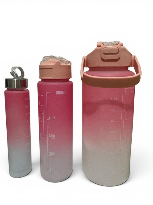 Botellas Vasos 3en Trio Motivacional Agua Popote Gym