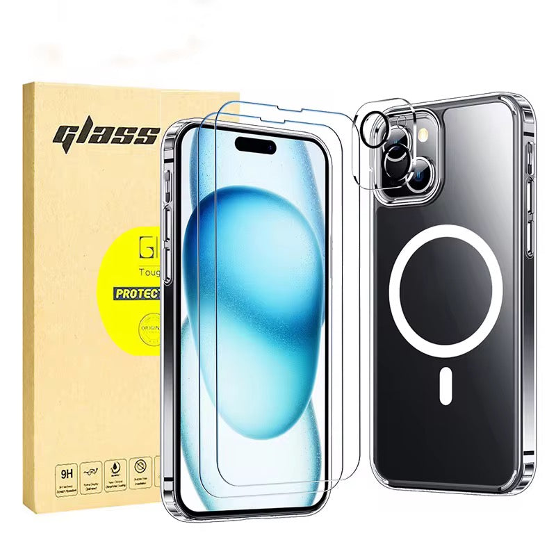 Funda transparente para iPhone 3 en 1 Funda + Lente de cámara Cubierta + Mica de vidrio templado