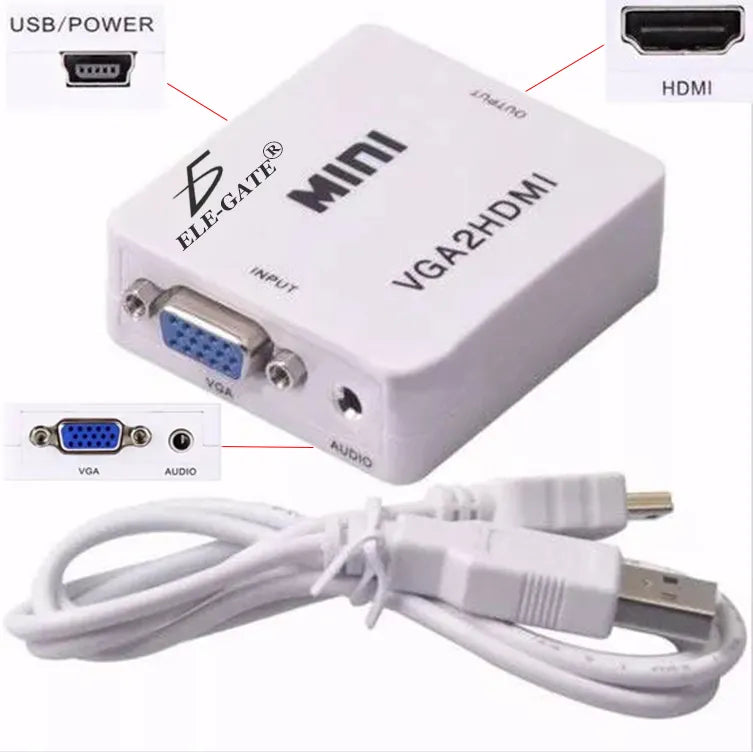 Mini convertidor adaptador de señal VGA a HDMI 1080P TV